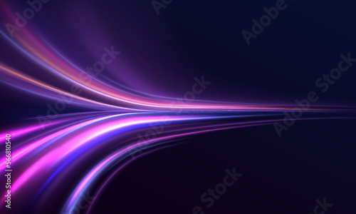 High-speed light trails effect. Futuristic dynamic motion technology. Neon color glowing lines background