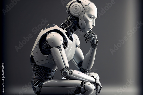  Humanoid AI robot thinking. AI generative. 