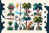 Illustration of indie game assets - 8 bit /16 bit pixel art lookalike - Created with Generative AI Technology
