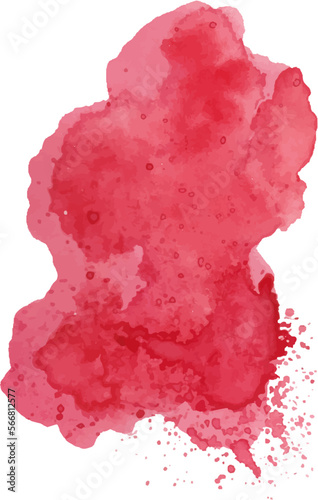 Abstract watercolor stain with splashes of red color. Hand drawn illustration on  white background. Vector EPS.