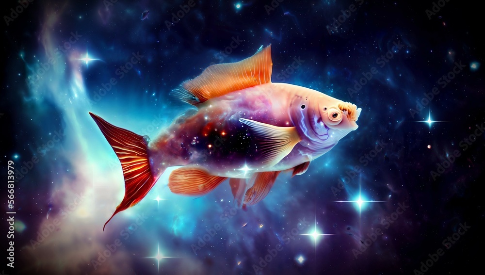 (4k) a Fish swimming in space AI