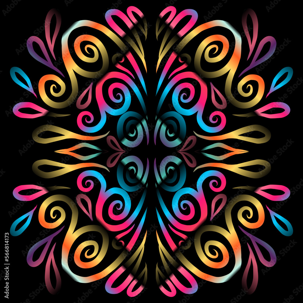 Beautiful colourful gradient flowers line art of traditional abstract symbol batik dayak ornament design template elements Beautiful colourful gradient flowers line art of traditional abstract symbol batik dayak ornament design template elements