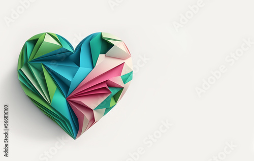 Rare disease day illustration with blue, green and pink heart with copy space. International rare disease day.  AI generative photo
