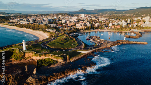 Aerial view of Wollongong Harbour in the morning.