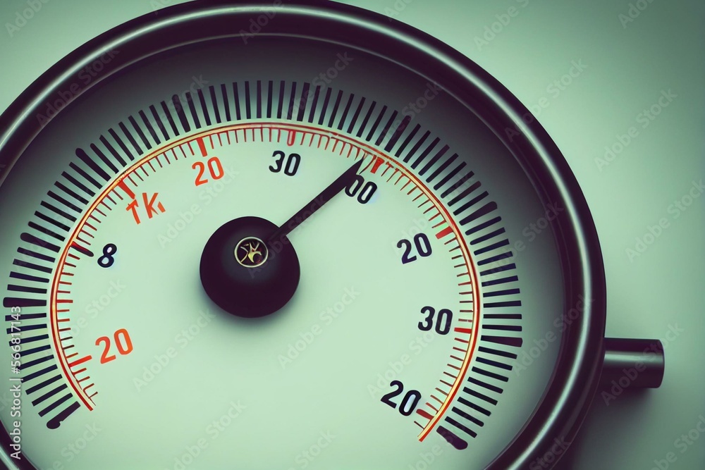 Pressure gauge closeup. Arrow of pressure gauge shows zero on scale