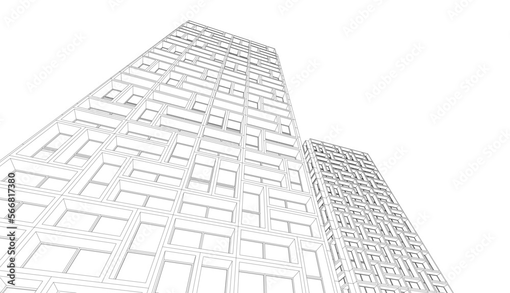 Architecture building digital 3d drawing