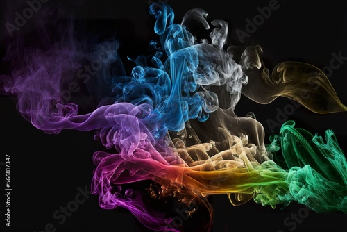 Bunter Rauch und Nebel, abstrakte Verwirbelungen auf schwarzem Hintergrund. Ideal als Hintergrundbild