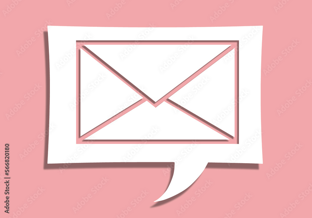 Label, paper in the form of a message. The paper on the wall is pink. In the form of an envelope inside. Letter.