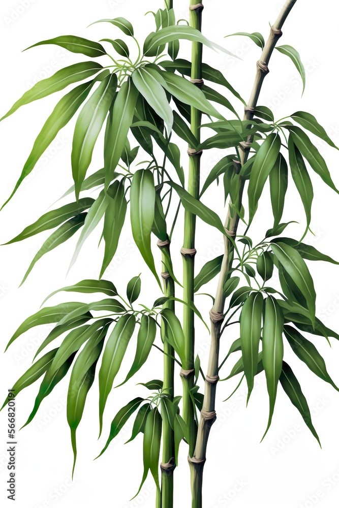 Fototapeta premium Bamboo plant with green stems and leaves, Generative AI