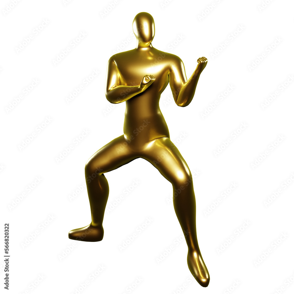 3D Render Gold Stickman Karate Pose in Stance 3D Render Gold Stickman Karate Pose in Stance
