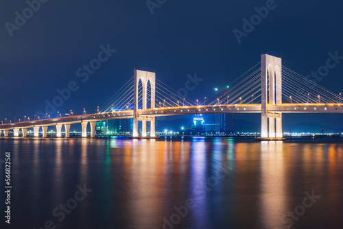 Bridge between the islands at night time. Macau.