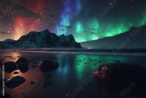 Aurora borealis. Landscape and scenery. Generative AI © Ardreen