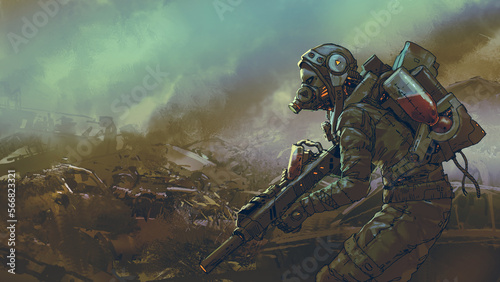 Futuristic soldier of the dystopian world  digital art style  illustration painting