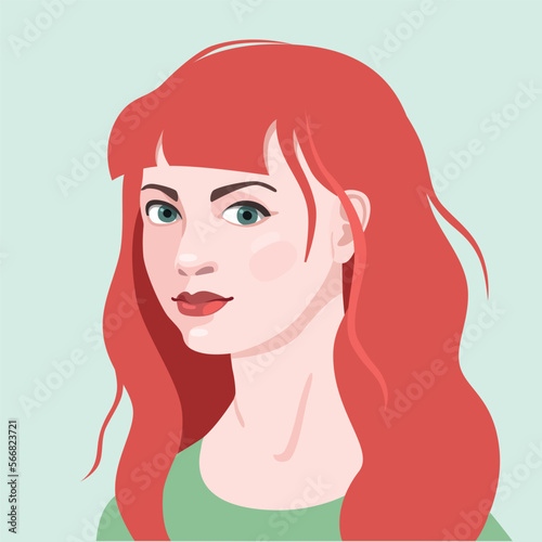 Young beautiful woman portrait illustration. Social avatar on colourful background