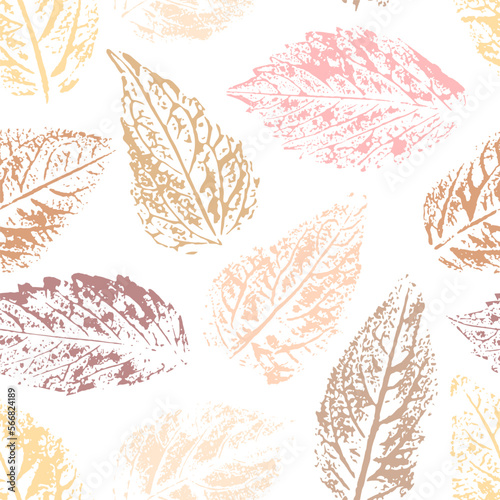 Vector seamless botanical pattern, imprinted leaves. Beautiful design for textile, wallpaper, wrapping paper.