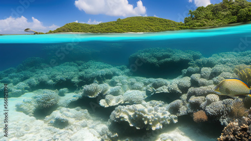 seascape in the shallow water of the coral reef in caribbean sea  Generative AI