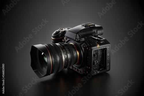 professional digital camera,isolated on black background, Generative ai