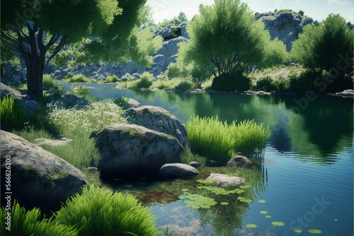 Rivers or lakes. Landscape and scenery. Generative AI
