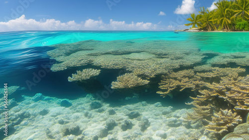 seascape in the shallow water of the coral reef in caribbean sea  Generative A