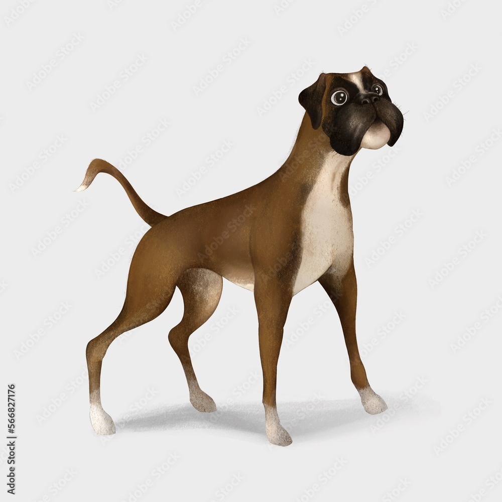 Boxer Peeking Dogs. Boxer dog breed. Color image of a dogs isolated on a white background. Hand drawn dog breed sketch.