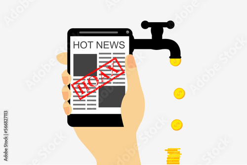 simple vector illustration, get earn from hoax news, Isolated on White