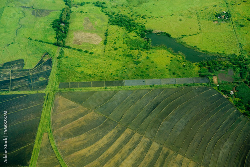 An aerial view of crop fields near Managua, Nicaragua.