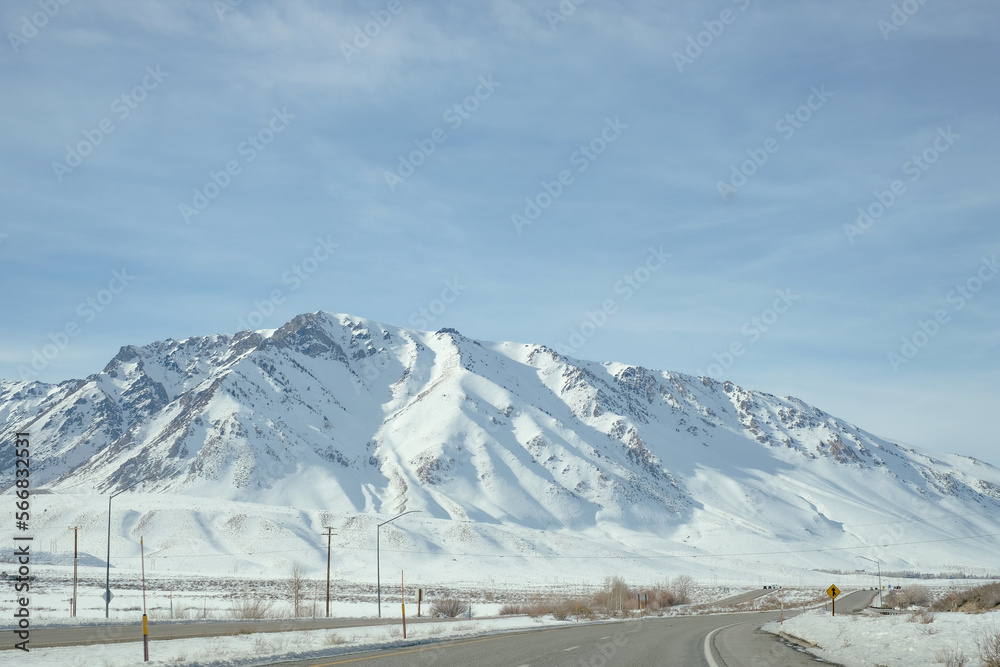 The highway road to mammoth mountain for the road trip and travel during winter and snow season.