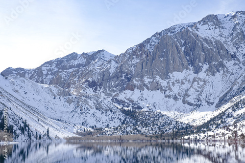 glacier mountain covered with snow during the winter season. California, USA, beautiful nature landscape of the lake.
