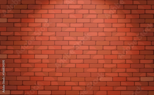 Red Brick wall texture with spotlight. Vintage Textured Background in cartoon style. Vector illustration