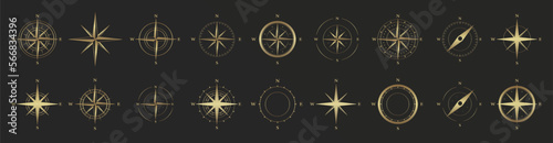Vintage marine wind rose. Navigational compass with cardinal directions of North, East, South, West. Geographical position, cartography and navigation. Nautical chart. Vector illustration