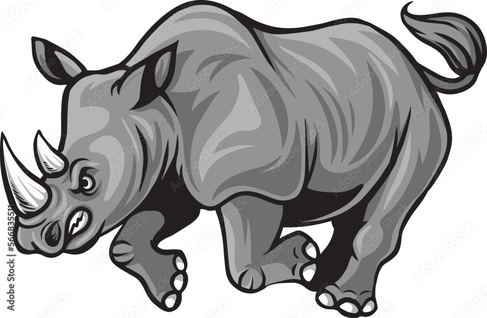 Fototapeta premium Angry attacking rhino cartoon character