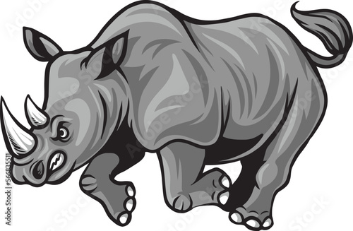 Angry attacking rhino cartoon character