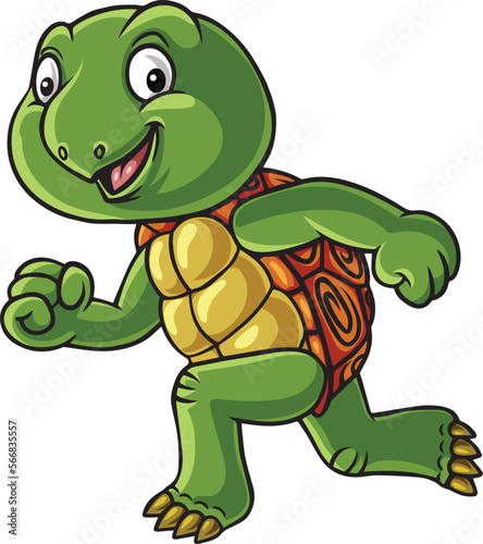 Cute turtle cartoon character running #566835557