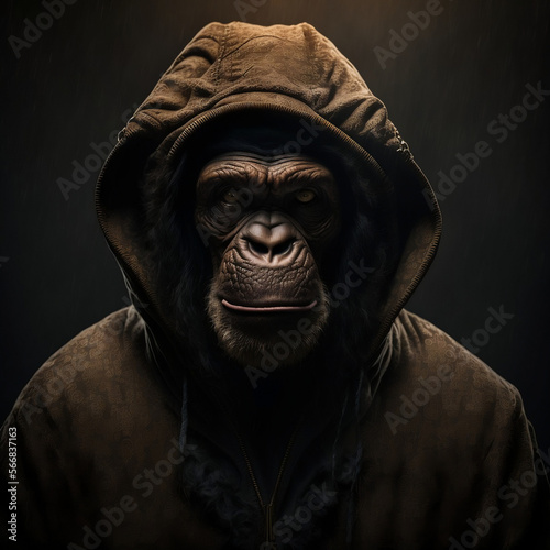Valokuva portrait of a chimp wearing designer