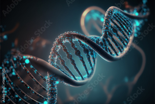 Helix, model of human DNA on futuristic digital illustration background. Digital illustration DNA structure in blue background