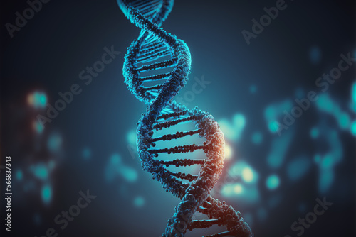 Helix, model of human DNA on futuristic digital illustration background. Digital illustration DNA structure in blue background
