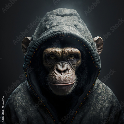 Fotobehang portrait of a chimp wearing designer