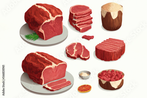Meat Masterpiece: An Illustration Set of Meats. Generative AI