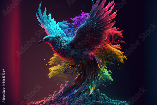 bird of paradise, a vibrant and fantastical bird soars through the sky in a mesmerizing 3d render, wallpaper, background