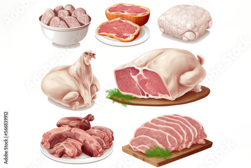 Feast for the Senses: An Illustration Set of White Meat. Generative AI
