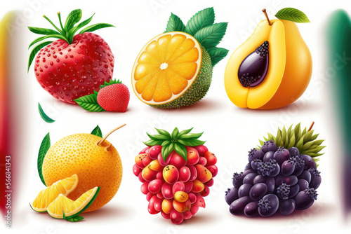 Fruitful Delights  A Set of Fruit Illustrations. Generative AI