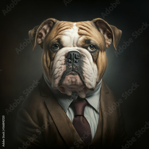 Bulldog portrait dressed in a formal business suit