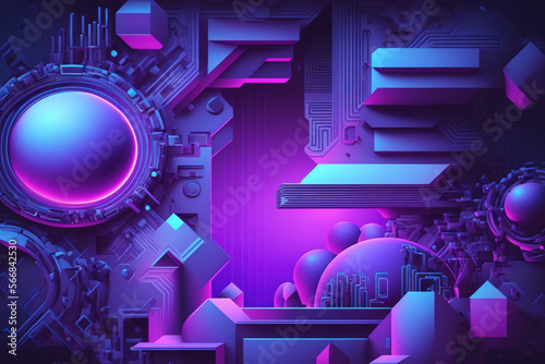 abstract geometric backdrop in purple and blue. notion of cyberpunk. Scene for a company, technology, banner, and beauty advertisements. Science fiction illustration. Display of products. Generative