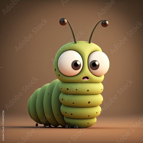 Cute Cartoon Caterpillar Character (Generative AI) photo