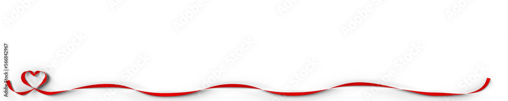 3D illustration of red ribbon border with heart loop