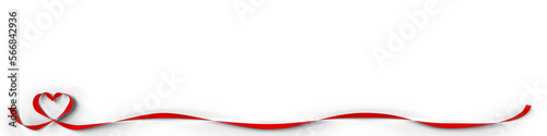 3D illustration of red ribbon border with heart loop