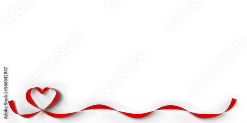 3D illustration of red ribbon border with heart loop