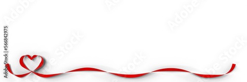 3D illustration of red ribbon border with heart loop