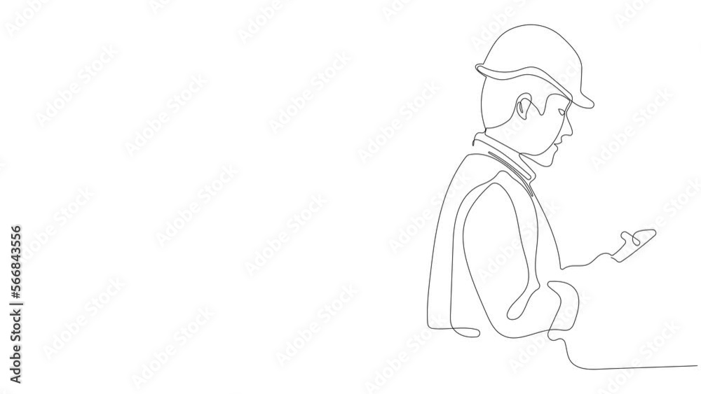 Animated drawing of continuous line draw architect meeting at construction site to talk blueprint design to team member. Building architecture concept. Single line animation. High quality 4k footage Animated drawing of continuous line draw architect meeting at construction site to talk blueprint design to team member. Building architecture concept. Single line animation. High quality 4k footage