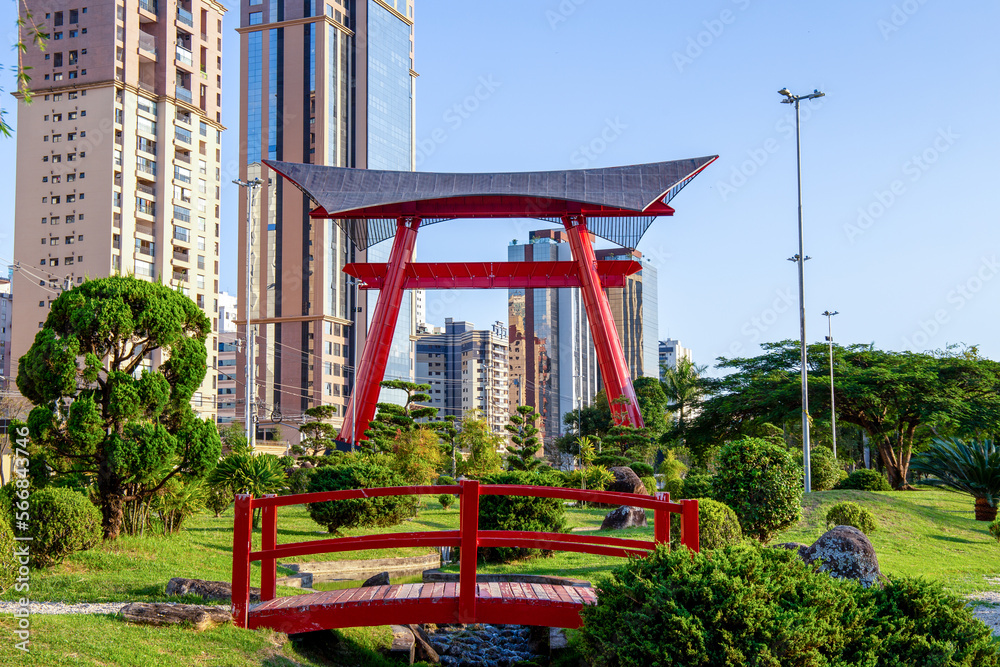 Riugi Kojima Square in Sao Jose dos Campos, Brazil. Japanese monument and garden.